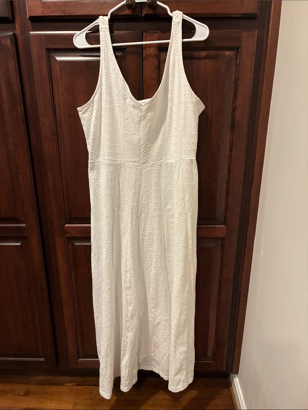 Chaps White Eyelet Middi/mid-calf Dress- Sleeveless fit-n-flare 100% cotton